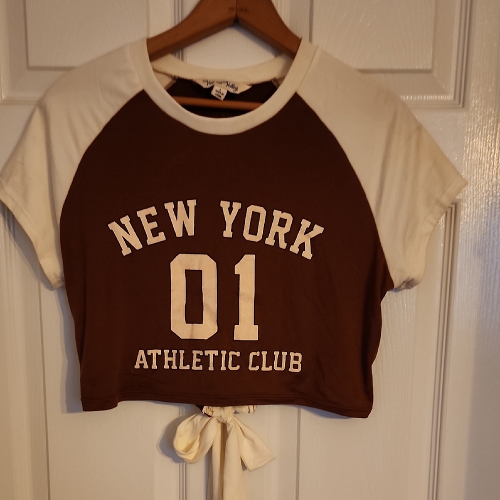 Brown and White Crop Top